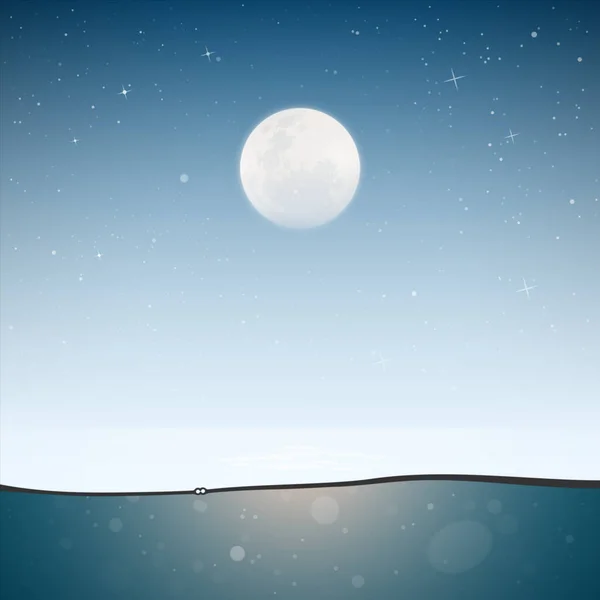 Luna Sobre Agua Paisaje Minimalista Con Vista Mar Bajo Agua — Archivo Imágenes Vectoriales