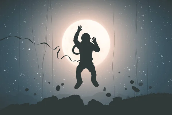 Astronaute Volant Silhouette Cosmonaute Science Fiction Zéro Gravité — Image vectorielle