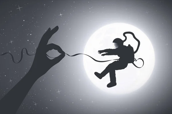 Astronaute Volant Tiens Main Zéro Gravité Silhouette Cosmonaute — Image vectorielle