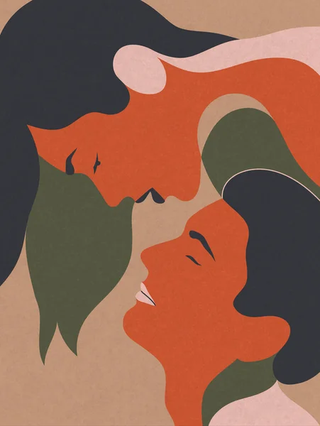Una Coppia Innamorata Ritratto Romantico Degli Amanti Macchie Astratte Colorate — Vettoriale Stock