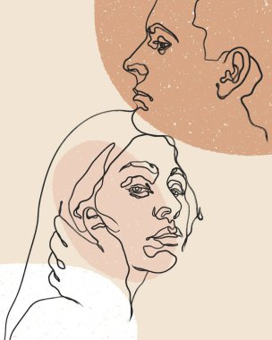 Birbirine aşık bir çift. Pastel lekeler, şekiller. Bohem tarzı poster