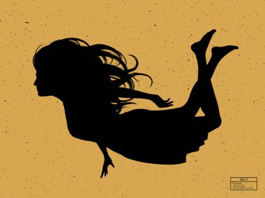 Silhouette of person underwater. Swim woman isolated vector outline clipart