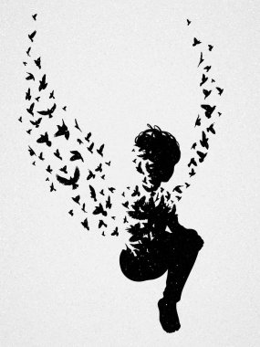 Kanatlı adam. Cennete yükseliş, meleğim. Ölümden sonra. Uçan kuşlar