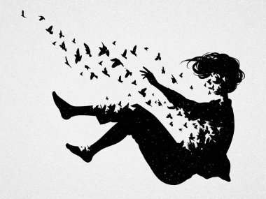 Yalnız düşen adam. Bunalımlı biri. Ölüm ve ölümden sonraki yaşam. Uçan kuş