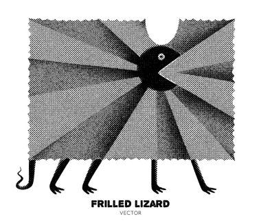 Frilled lizard. Australian animal. Graphic ink pointillism technique clipart