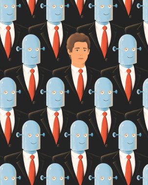 Robotların arasındaki adam. İş dünyasındaki yapay zeka kavramı