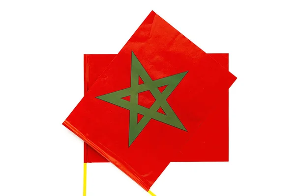 Pozadí Vlajek Maroka Bílém Pozadí Shora Ležel Pohled Shora Koncept — Stock fotografie