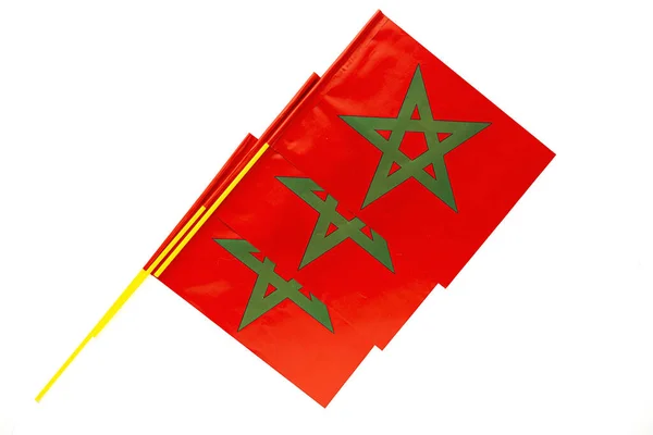 Pozadí Vlajek Maroka Bílém Pozadí Shora Ležel Pohled Shora Koncept — Stock fotografie