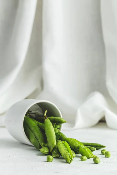 Raw Green Pea Pods Light Background Healthy Food Concept Stock Image
