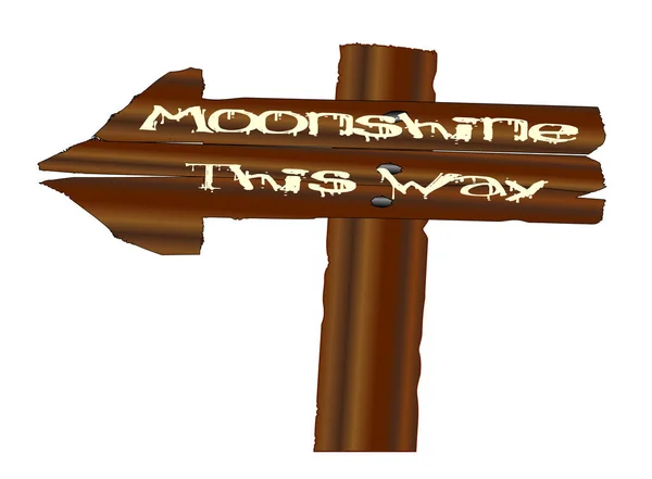 Una Flecha Madera Áspera Con Las Palabras Moonshine Esta Manera — Archivo Imágenes Vectoriales