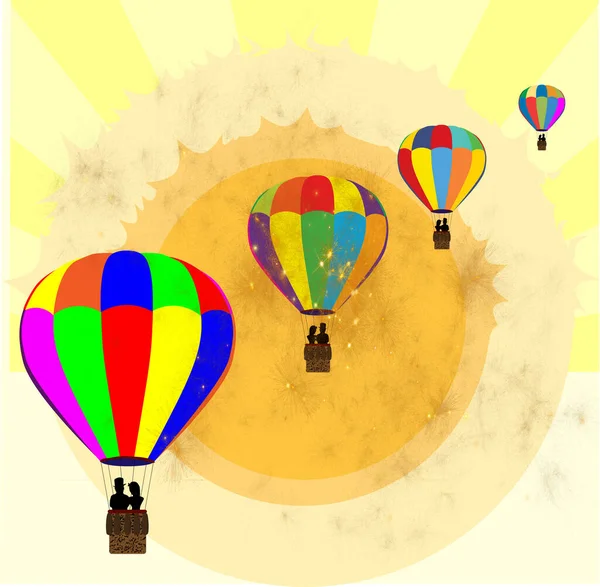 Balões Quente Multicoloridos Típicos Flutuando Através Fundo Céu Verão Com — Fotografia de Stock