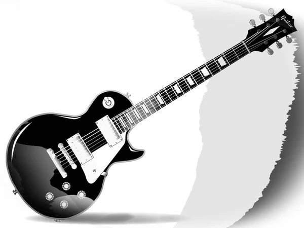 Siyah Beyaz Gri Tonda Kesin Rock Roll Gitarı Beyaz Arkaplan — Stok fotoğraf