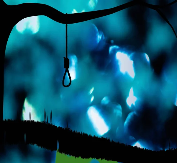 Hangmans Noose Tied Branch Tree Silhouette Dark Sky — Stock Photo, Image
