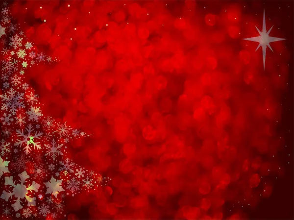 Fondo Rojo Con Copos Nieve Forma Árbol Navidad —  Fotos de Stock