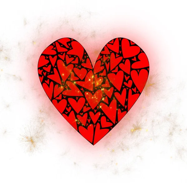 Большое Романтическое Сердце Состоящее Нескольких Меньших Сердец Белом Фоне Золотой — стоковое фото