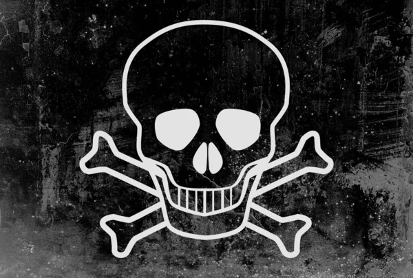 頭蓋骨と十字架の骨またはジョリー ロジャースの海賊旗黒と白のグランジ — ストック写真