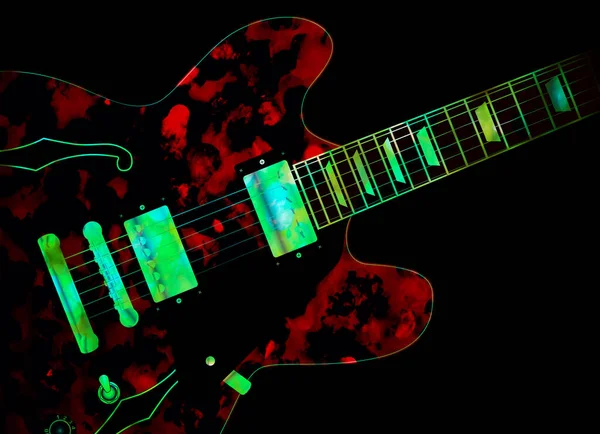 Eine Dunkle Abstrakte Blues Gitarre Vor Schwarzem Hintergrund — Stockfoto