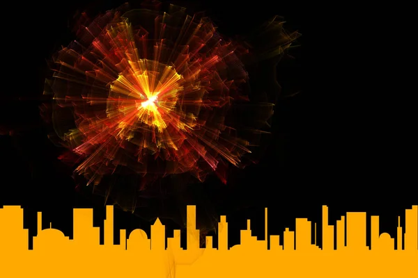 Een Oranje Stadsgezicht Silhouet Geplaatst Tegen Een Zwarte Nacht Achtergrond — Stockfoto
