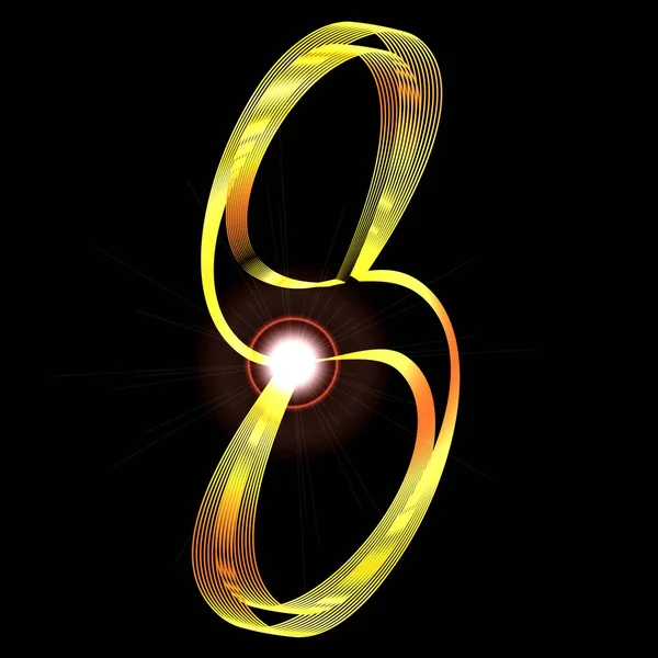 Number Eight Depicted Fine Gold Thread Black Background — Stock Photo, Image