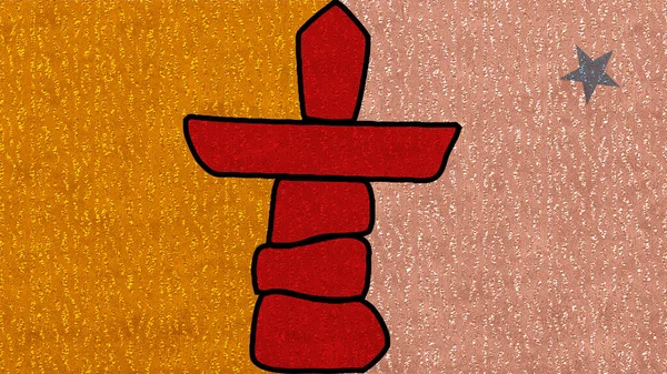 ヌナヴートの公式旗には 伝統的なイヌイットの土地標識とグランジが描かれている — ストック写真