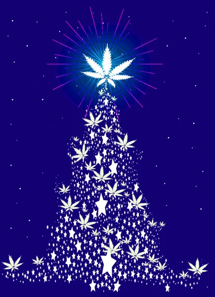 一种圣诞树 由雪花繁星和大麻叶制成 — 图库照片