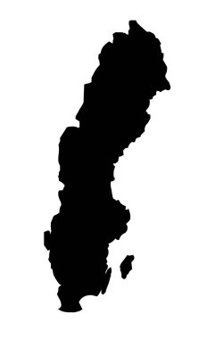 Beyaz bir arkaplan üzerinde İsveç 'in siluet haritası ana hatları