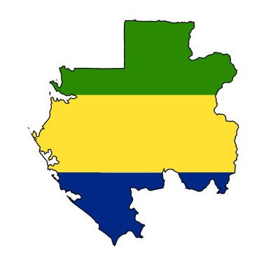 Afrika ülkesi Gabon 'un beyaz arka plan üzerinde izole edilmiş siluet bayrak haritası