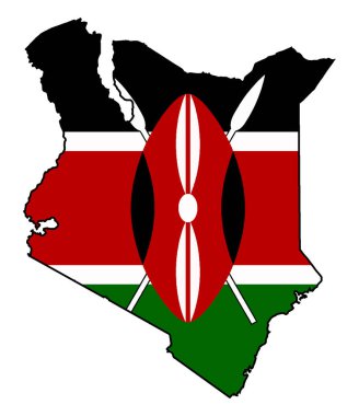 Afrika ülkesi Kenya 'nın beyaz arka plan üzerinde izole edilmiş siluet bayrak haritası