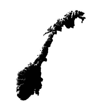 Outline silhouette map of Norway over a white background