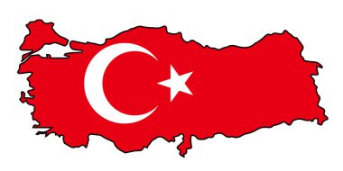 Outline silhouette flag map of Turkey over a white background