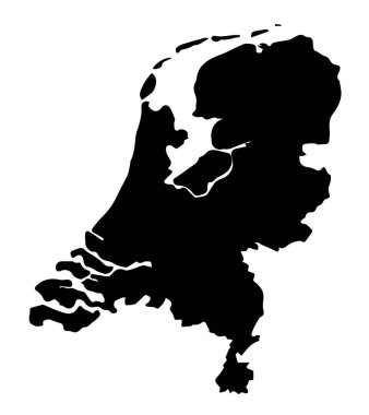 Outline silhouette map of the Netherlands over a white background