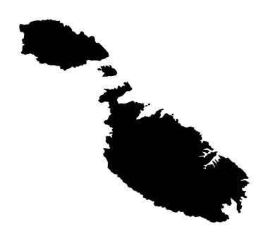Silhouette map of Malta over a white background