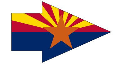 The flag of the  State of Arizona within a pointer arrow