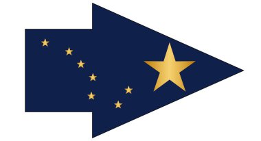 The flag of the USA state of Alaska inset of a pointer arrow