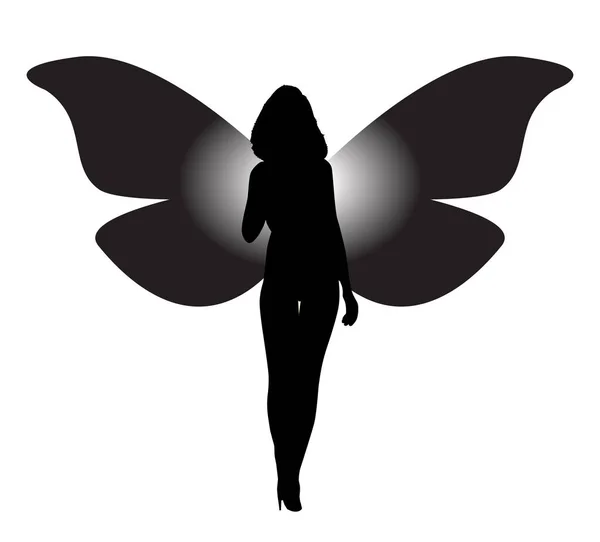 Silhouette Gir Butterfly Wings Wearing Stiletto Heels - Stok Vektor