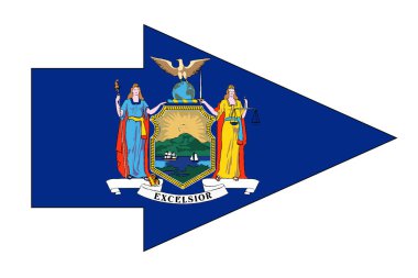 The flag of the State of New York set within a pointer arrow