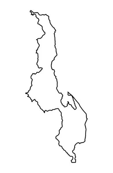 白い背景にマラウィの輪郭シルエットマップ — ストックベクタ