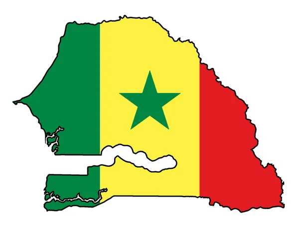 Σενεγάλη Περίγραμμα Χάρτη Σιλουέτα Της Αφρικής Ένθετο Σημαία Πάνω Από — Διανυσματικό Αρχείο