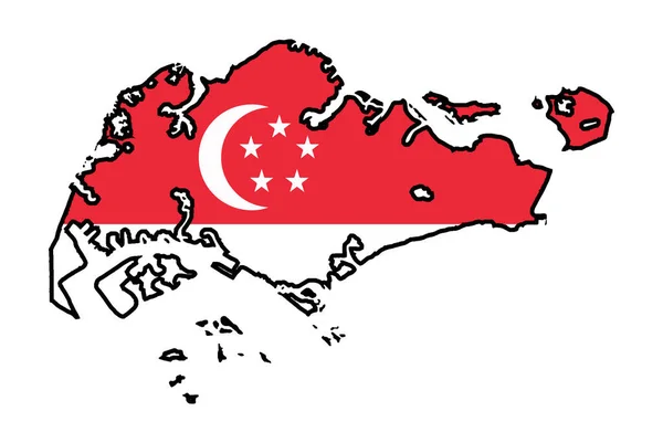 Ulusal Bayrak Ile Singapore Adaları Nın Ana Hat Haritası — Stok Vektör