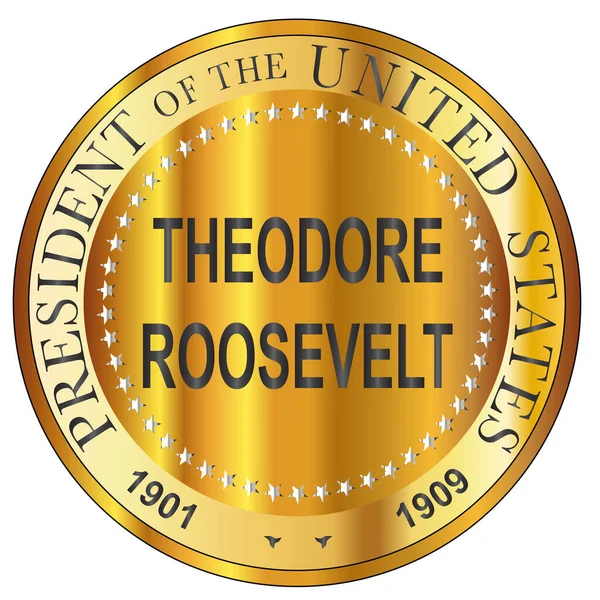 Theodore Roosevelt Prezydent Stanów Zjednoczonych Ameryki Okrągły Znaczek — Wektor stockowy