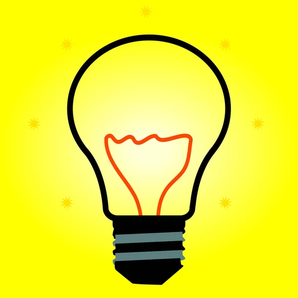 黄色の背景に漫画風の電球 — ストックベクタ