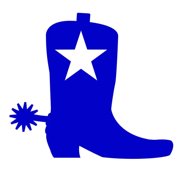 Isolerad Cowboykänga Blå Siluett Med Texasstjärnan Och Sporra — Stock vektor