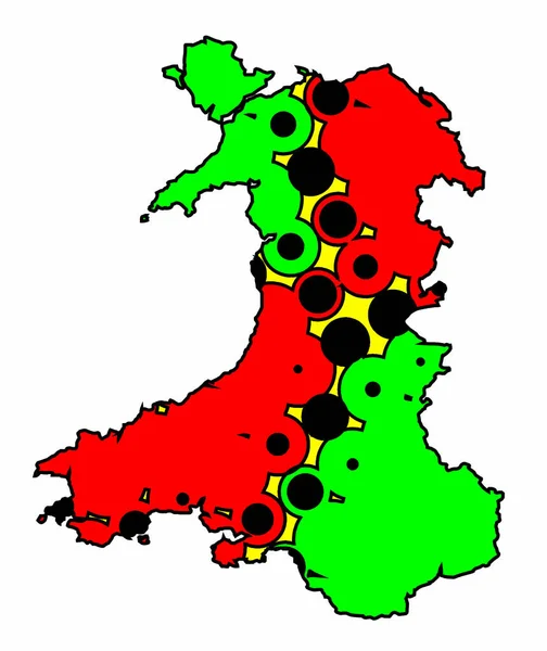 Silhuett Abstrakt Karta Över Wales Storbritannien — Stock vektor