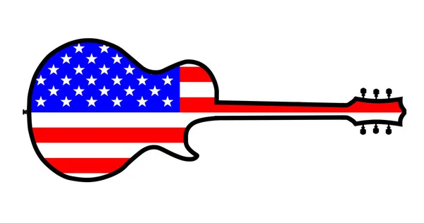 Geleneksel Gitar Şekli Siluetleri Yıldızlı Çizgili Beyaz Bir Arkaplan Üzerine — Stok Vektör