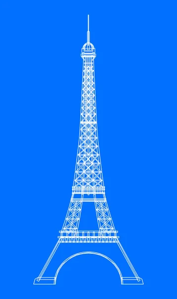 パリのエッフェル塔のスケッチを青写真スタイルで描く — ストックベクタ
