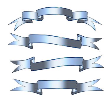 Beyaz arkaplanda 4 adet gümüş kurdele pankartı var..