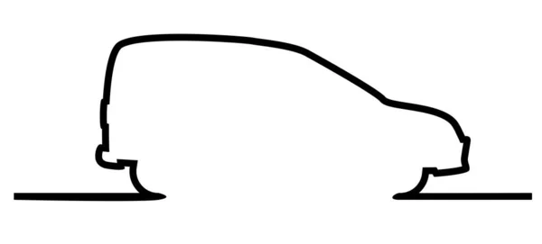 Маленький Белый Фургон Курьерской Доставки Черная Линия Рисунок Копировальным Пространством — стоковый вектор
