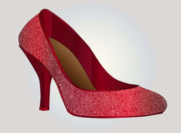 Rosso Rubino Scintillante Tacco Spillo Pantofola Stile Isolato Uno Sfondo — Vettoriale Stock