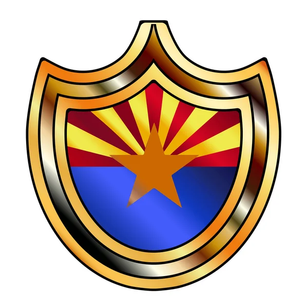 典型的金属护盾 在白色背景上镶嵌亚利桑那州国旗 — 图库矢量图片