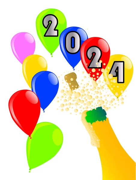 Multi Coloured Balloons Streamers 2024 Party Image — Stock Vector